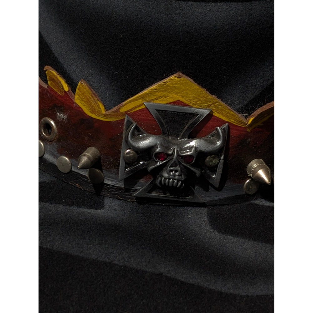 Bullhide Ghost Rider Cowboy Hat Mens M Black Wool Felt Skull Spikes Western - Picture 3 of 13